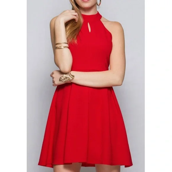 maxi dress with back cut out Jianna in Red, Women's Cut-Out Maxi Dress, Design, High Neckline, fitted Fit, SOERA adorned strap running down Color:Apple Red Tencel-Cotton Tie-Back Tiered Dress orderediting-upsell